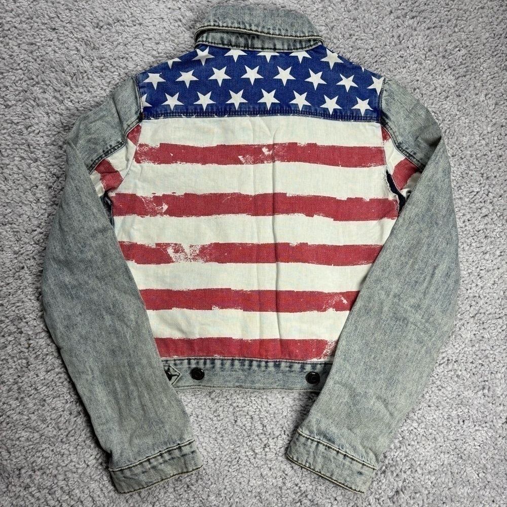 Topshop Jacket Womens 4 American Flag Moto Motorcycle Riding Gear Denim Party